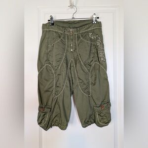 Vintage Marithe Francois Girbaud Women’s Cargo Zip Capri Linen Blend Green Sz 26